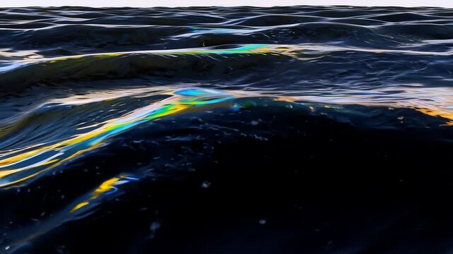 The water is dark blue and has a lot of waves. There is a yellow object in the water