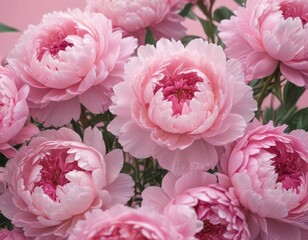 Tightly packed pink peonies, ethereal feel, soft pink backdrop , image, plants