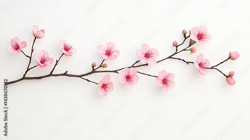 Poster   A pink-flowered branch on a white background, with ample copy space for either text or an image