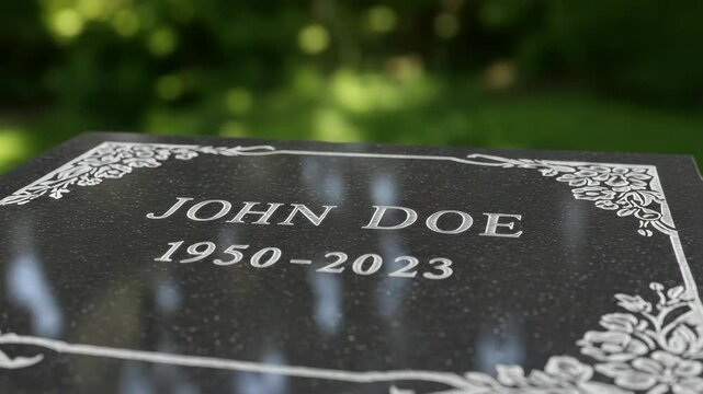 gravestone of John Doe with engraved dates in serene garden  