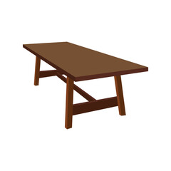 Wooden dining table with minimalist design on white background vector illustration