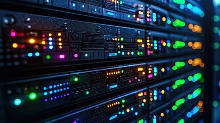 Data servers glow with colorful lights