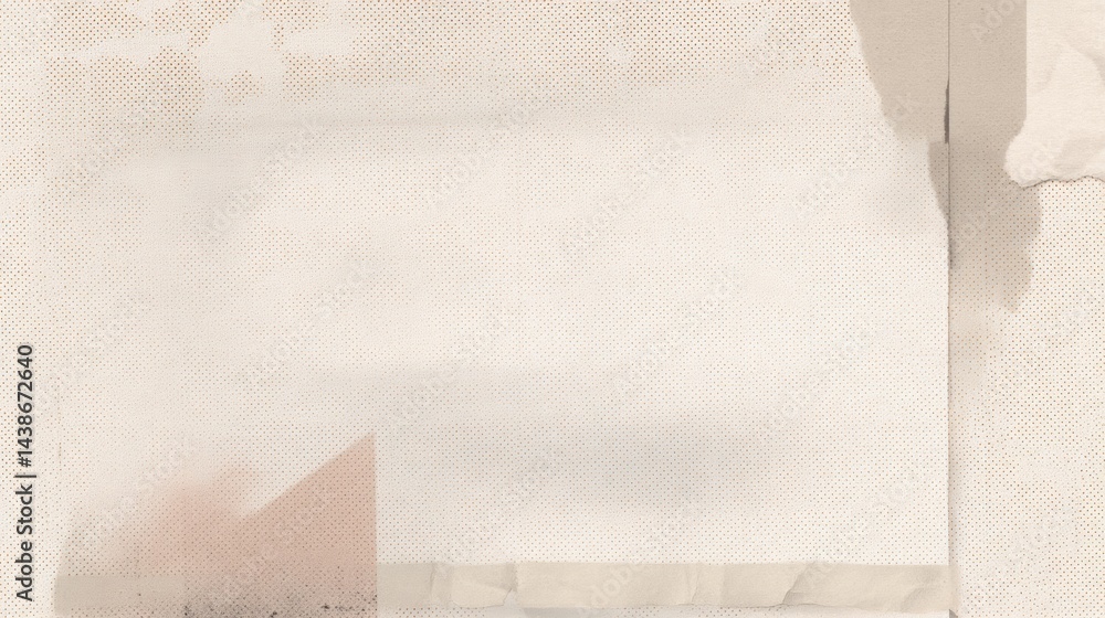 Poster beige canvas texture with glued pieces of paper and tape creating abstract shapes, with shadow overl