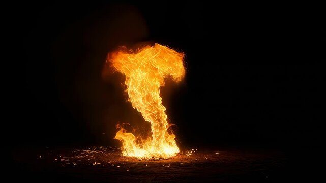 Fiery human shape dancing in slow motion. Abstract fire tornado effect. Mesmerizing slow motion fire dance creating abstract human likeness. Stock motion graphic footage.