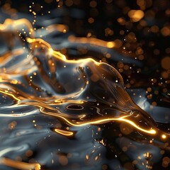 A glowing liquid splash rippling through a dark, sleek surface, showing light reflections and vivid contrast.