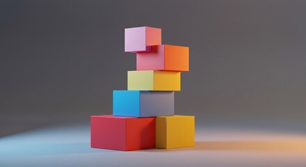 Fototapeta premium Stack of Colorful Cubes Creates Abstract Composition