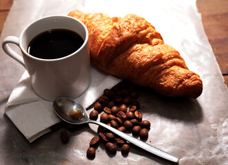 cup of coffee and croissant