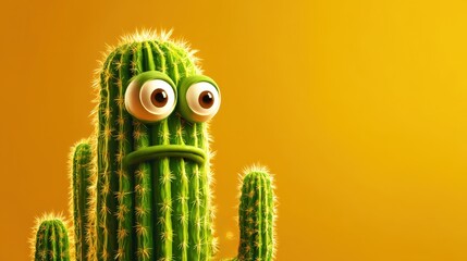 Cartoon prickly nature cactus with eyes isolated on a white background.