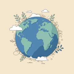 Fototapeta premium Abstract Earth with plants and clouds