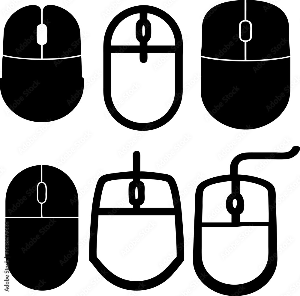 Poster flat-style and outline computer mouse icon, great for tech-related designs.