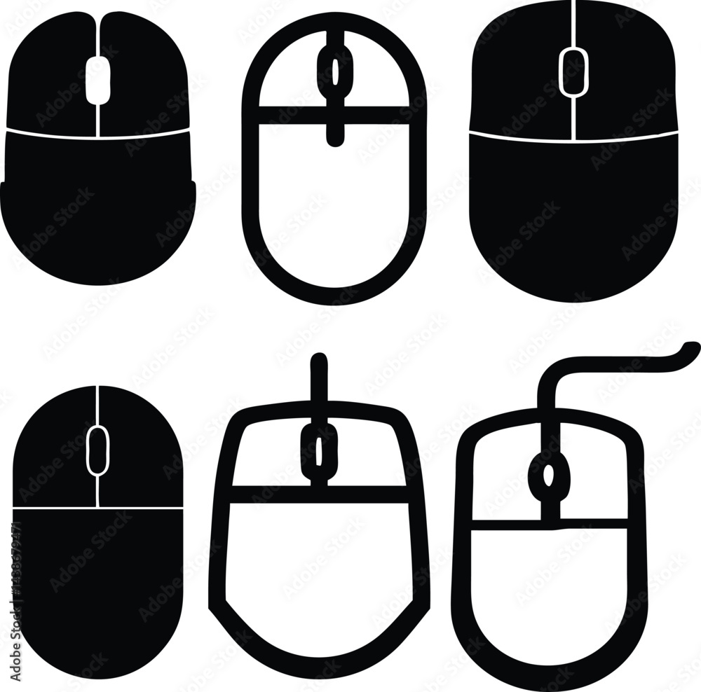 Poster flat-style and outline computer mouse icon, great for tech-related designs.