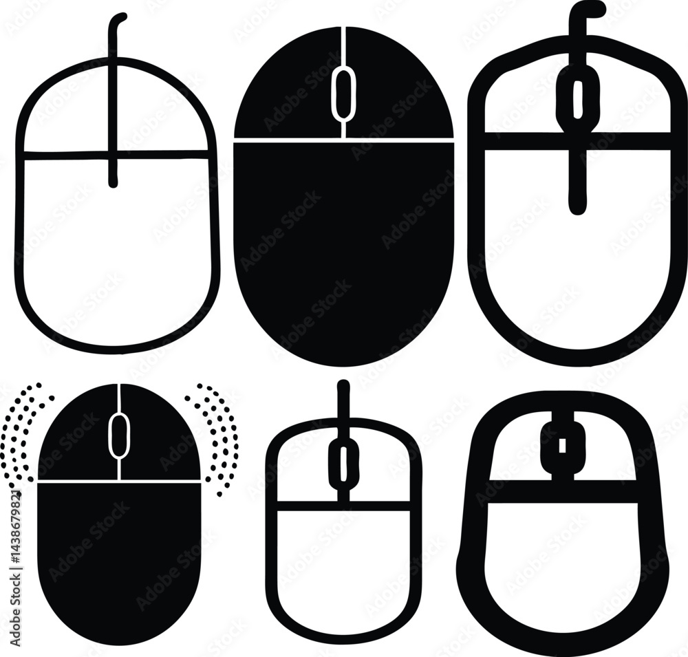 Poster flat and outline mouse icon set with a smooth, friendly design for clean layouts.