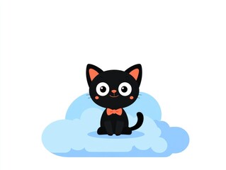 Cute black cat sitting on a light blue cloud