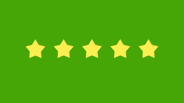 5 star rating for product quality, customer feedback and review for apps and websites on green screen background chroma key