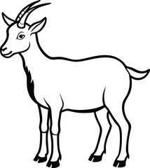 Majestic Goat Silhouette with Curved Horns – Bold Black and White Illustration