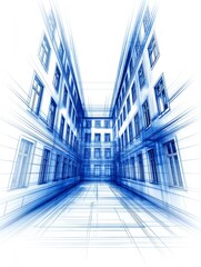 Obraz premium Architectural Blueprint Courtyard - Abstract blueprint design of a building courtyard, showcasing architectural details and spatial relationships