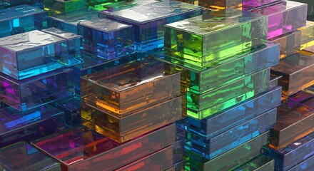Abstract multicolored glass blocks background with water droplets