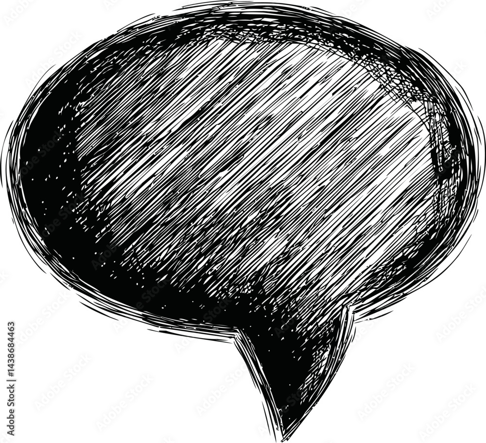Poster Monochrome sketch of a textured speech bubble with crosshatch shading. Vector illustration