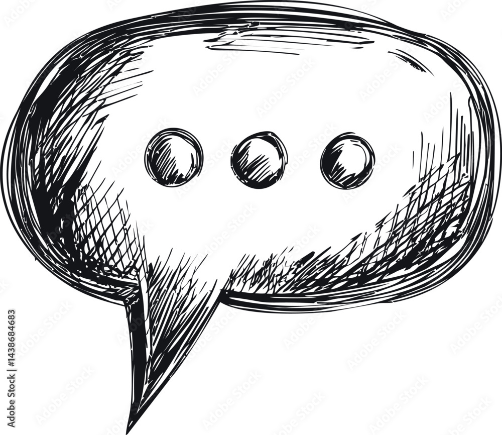 Poster sketch of a speech bubble with three dots in black and white, abstract illustration. vector illustra