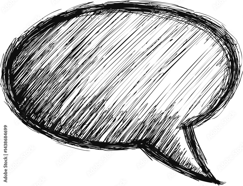 Poster sketchy black and white speech bubble drawing in a sketched style. vector illustration