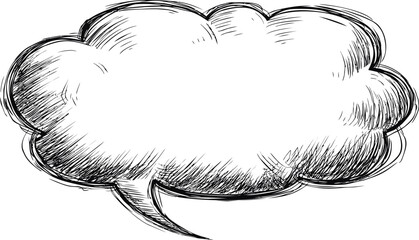 Ink sketch of a large empty comic speech bubble with thick black lines. Vector illustration