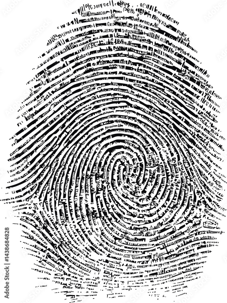 Poster Intricate fingerprint design created with tiny text in black and white. Vector illustration
