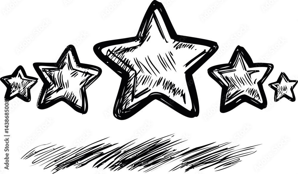 Poster sketch style stars in various sizes with abstract shading, digital illustration. vector illustration