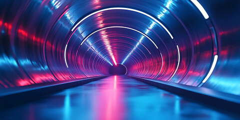 Illuminated tunnel with neon lights in a futuristic style