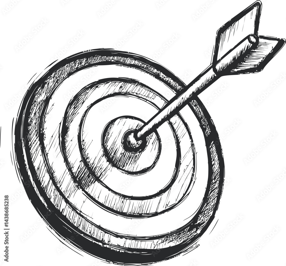 Aufkleber hand-drawn illustration of a bullseye target with an arrow in the center. vector illustration