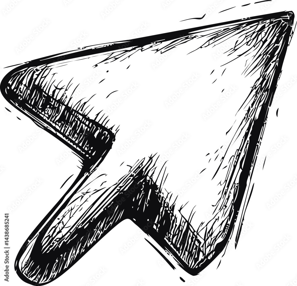 Aufkleber sketchy black and white arrow cursor with rough texture in hand-drawn style. vector illustration