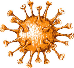 Fototapeta premium Hand-drawn orange coronavirus with spiky outer layer, artistic representation. Vector illustration