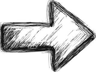 Sketch of a bold black arrow pointing right. Vector illustration