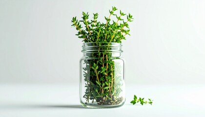 Glass jar with fresh herbs, generative AI image