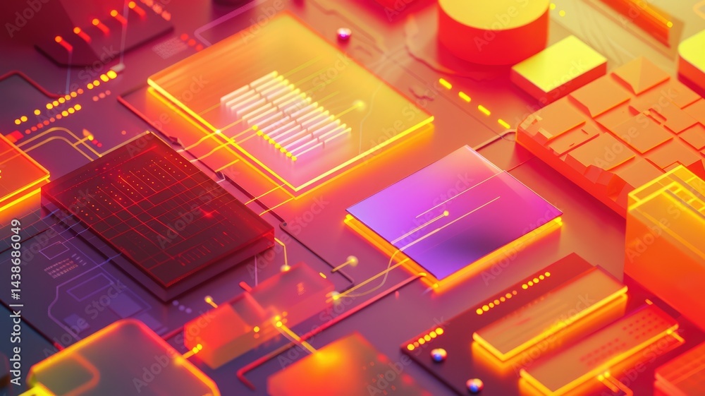 Aufkleber abstract digital interface with orange and white elements. digital artwork of macro photograph of mo