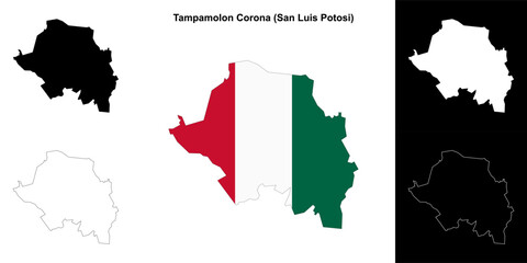 Tampamolon Corona municipality (San Luis Potosi) outline map set