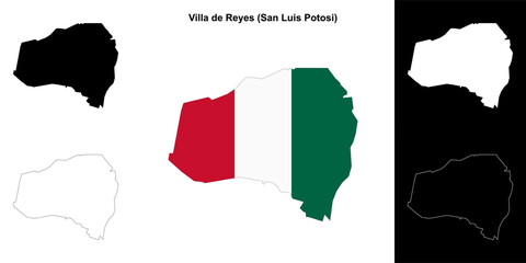 Fototapeta premium Villa de Reyes municipality (San Luis Potosi) outline map set