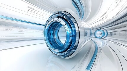 A captivating abstract representation of dynamic luminous energy flowing through a sleek futuristic technological tunnel embodying a visionary aesthetic