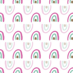 Vector Boho Hand Drawn Rainbows Soft Retro Seamless Pattern