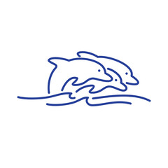 Dolphins Jumping over Waves Line Art – Minimalist Ocean Animal Illustration for Coastal and Marine Themes