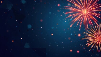Abstract gold & red fireworks burst against a deep blue geometric backdrop , luxury, image