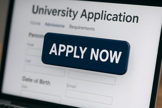 A user interface focuses on input fields for personal information with an “Apply Now” button in view. Concept of personalized enrollment and data collection.
