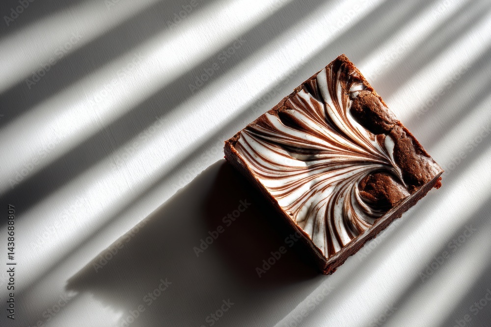 Aufkleber brownie square topped with a beautiful swirl on a white background creating dramatic shadows