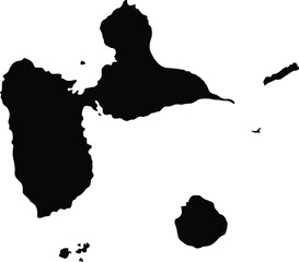 Map of Guadeloupe Silhouette Flat and Outline Design