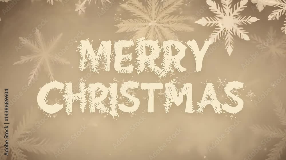 Poster merry christmas is written in a snowflake font. the font is white and the snowflakes are in differen