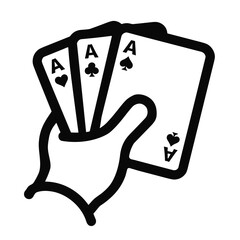 Hand-drawn hand holding winning cards icon symbolizing gambling casino poker games fortune luck big win strategy entertainment and high stakes play