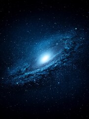 Obraz premium Celestial Spiral Galaxy - Stunning of a spiral galaxy in deep space, showcasing vibrant blue hues and a bright core. Perfect for astronomy, science, and space-themed projects