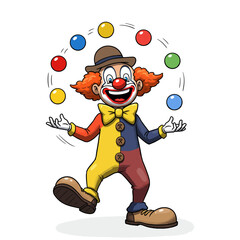 Happy clown juggling colorful balls, vibrant cartoon style vector illustartion