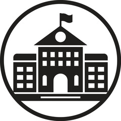 Minimalist Government Building Icon – Circular Black Outline with Solid Black Structure Vector