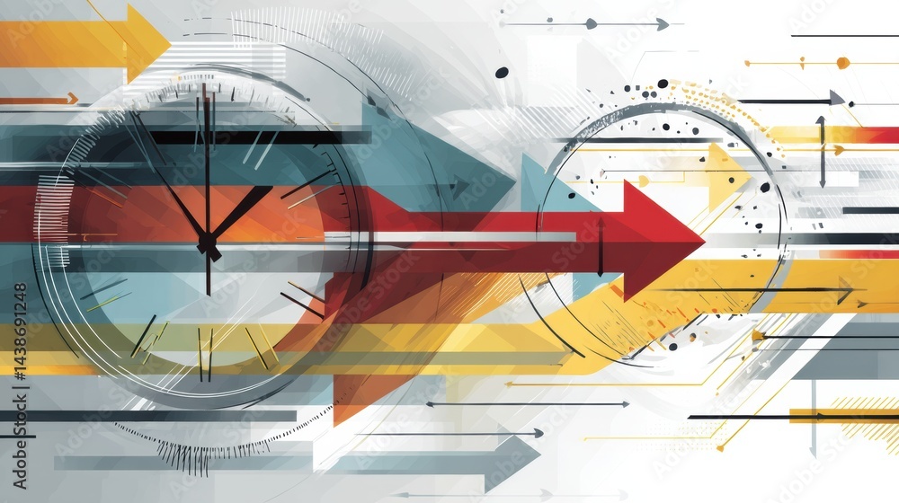 Poster dynamic representation of productivity with clocks and arrows illustrating progress and movement