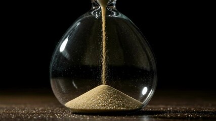 Sand flowing through vintage hourglass on dark background. Time passes sand time concept abstract video.  - Powered by Adobe